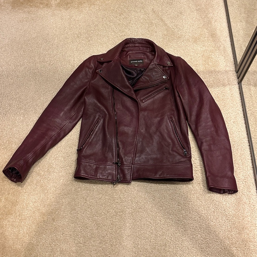 Michael Kors Burgundy 100% Goat Leather Jacket Made in Italy